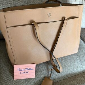 Tory Burch Large Camel Tan Saffiano Leather Tote